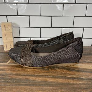 BareTraps Madie Women's Size 6.5 Shoes Brown Gold Hidden Wedge Ballet Flats